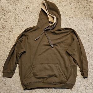 Aerie Oversized 2XL Brown Hoodie with Cream Sherpa